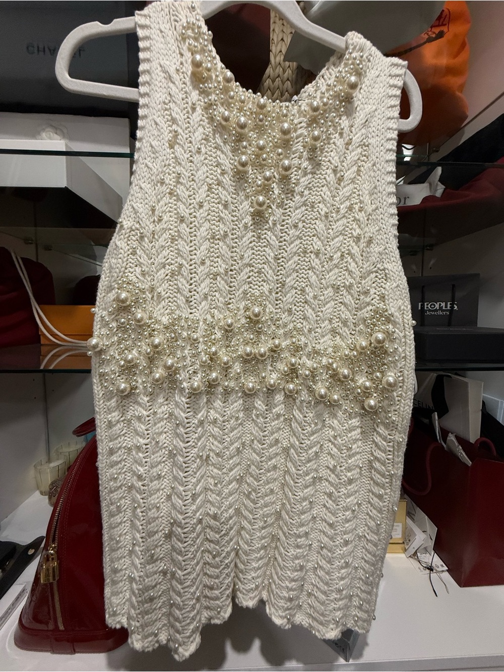 Zara Cream Pearl-Embellished Mini Dress